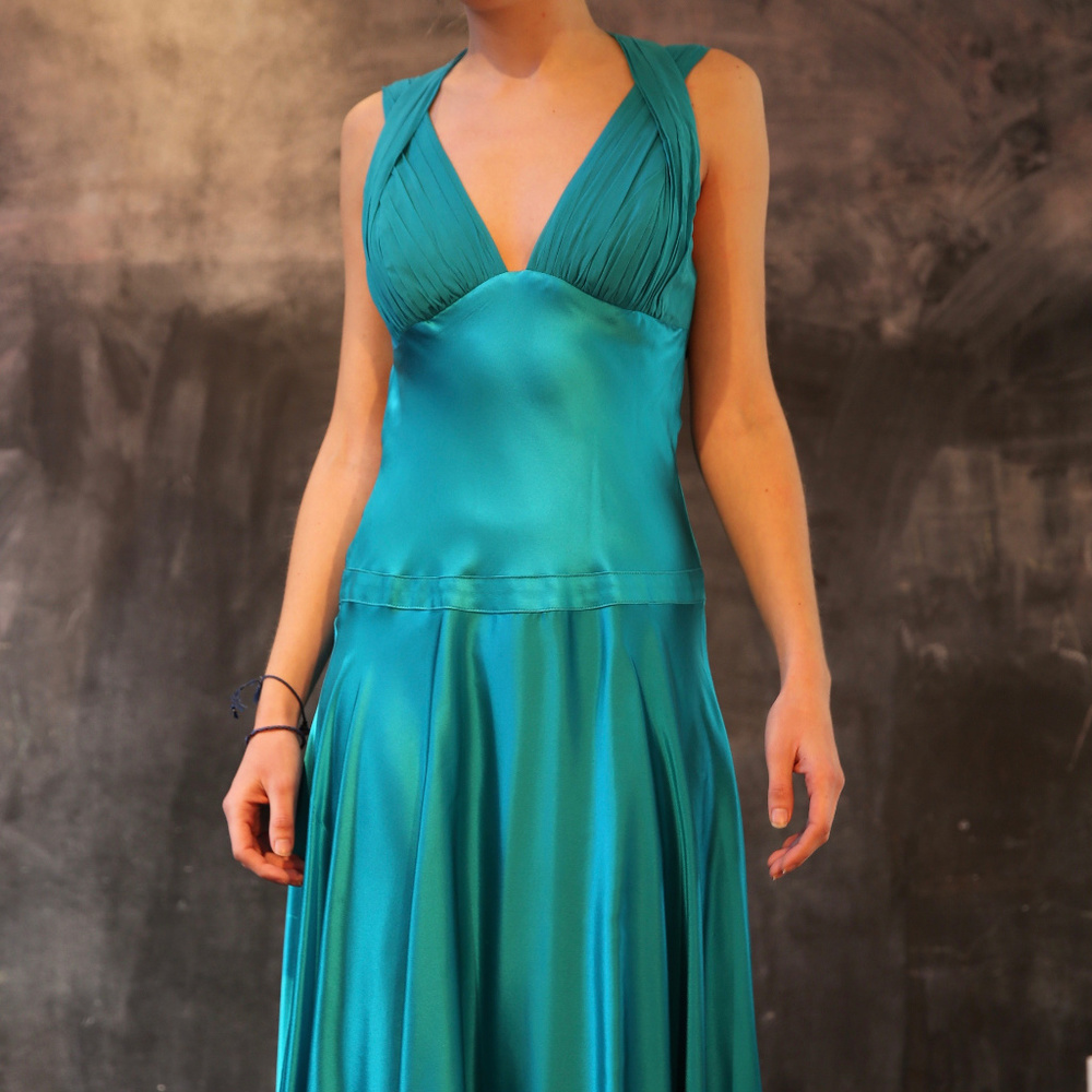 Silk Turquoise Cocktail Party Dress